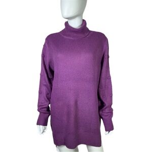 Women’s Oversized Purple Turtleneck Tunic Sweater